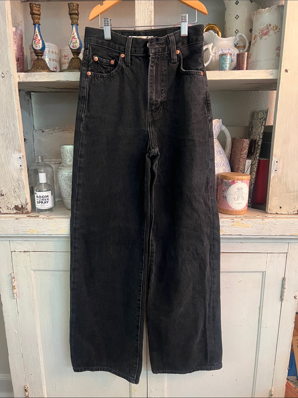 Levi's Black High-Rise Ribcage Wide Leg Jeans Size 23 NEW !!!!